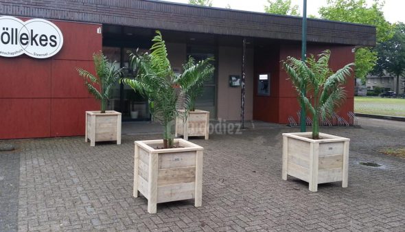 Stijlvolle steigerhouten plantenbakken met kunstplanten huren