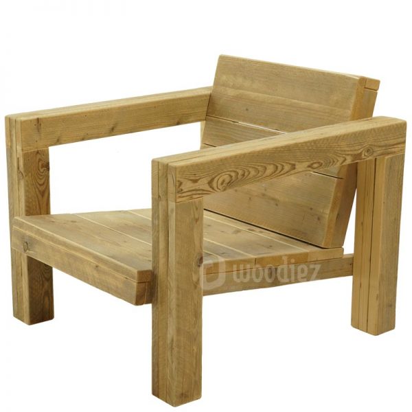 Design loungestoel van steigerhout huren