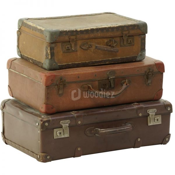 Oude vintage koffers huren als decoratie van je bruiloft, beurs of evenement