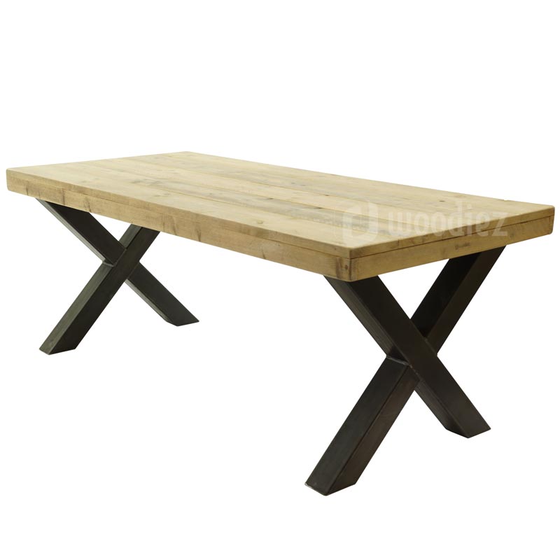 Industriële tafel Xpoot van steigerhout op maat Woodiez