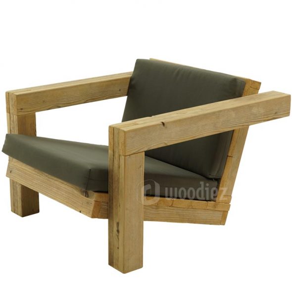 Unieke loungestoel steigerhout met weerbestendige kussens